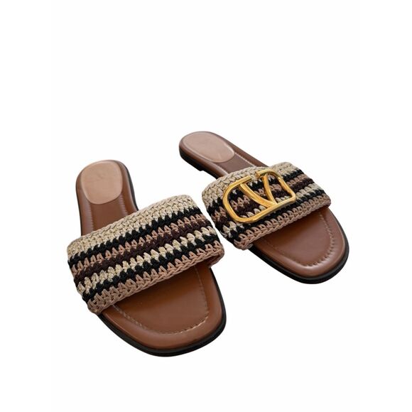 Valentino Garavani Slide Crochet Sandal Ivory Multi Size 8US 38EU Open Toe $980 - Picture 2 of 10